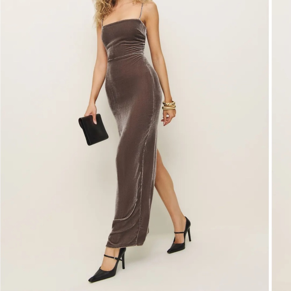 Reformation Brown Velvet Slip Maxi Dress